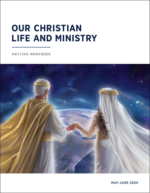 Jesus and his symbolic bride holding hands and observing the earth from heaven.