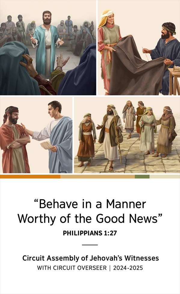 Collage: 1. Stephen defends his faith before the Sanhedrin. 2. Aquila and Priscilla make a tent together. 3. Philip, his wife, and their four daughters walk along a road. 4. Titus talks with an elder.