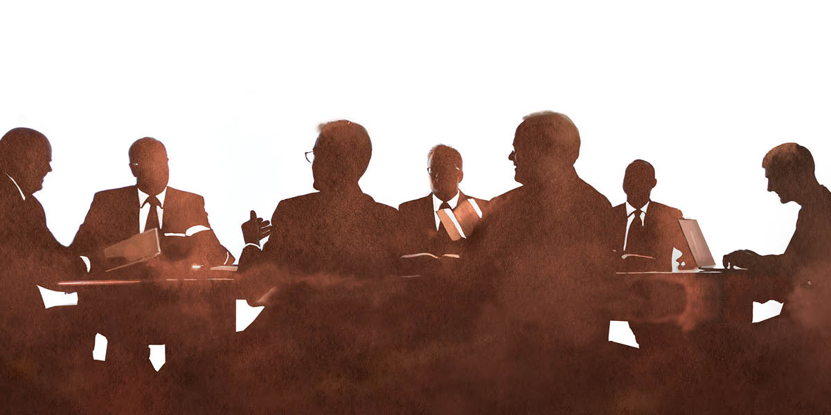 Members of a Governing Body committee and its helpers meeting together.