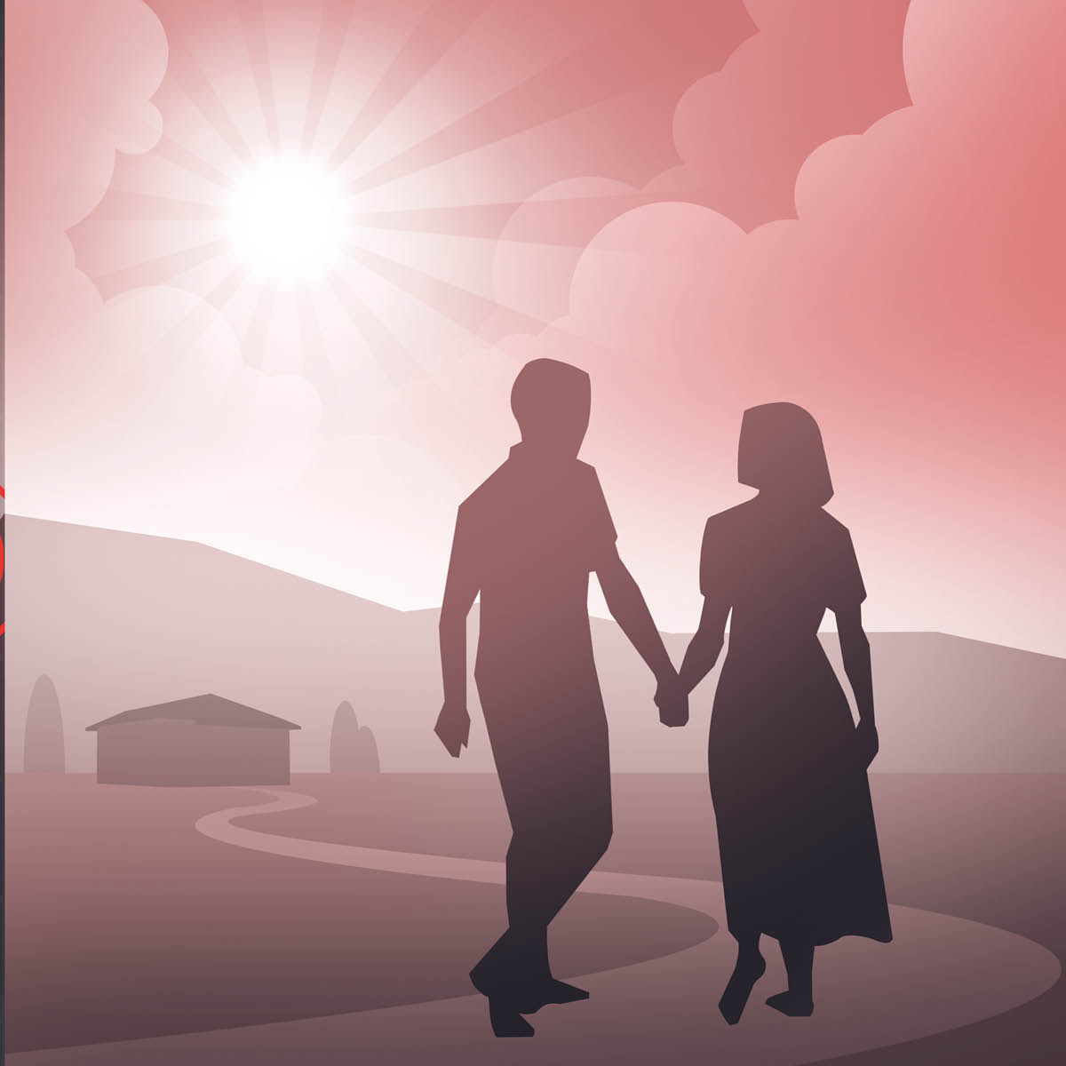 A couple walking hand in hand, looking toward a bright future.