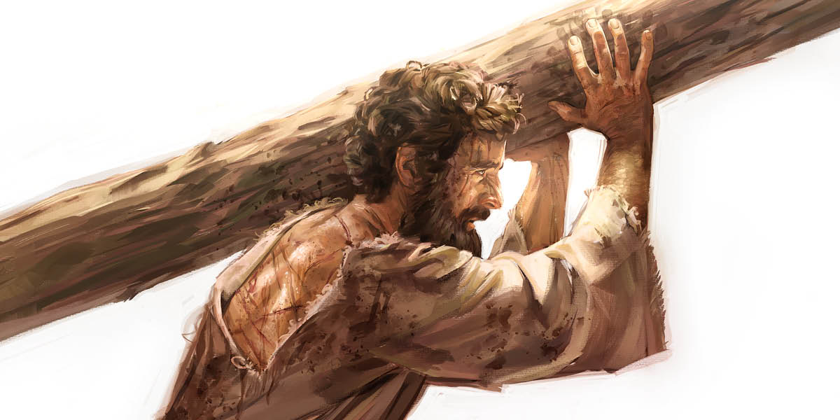 Jesus carrying the stake on which he would die.