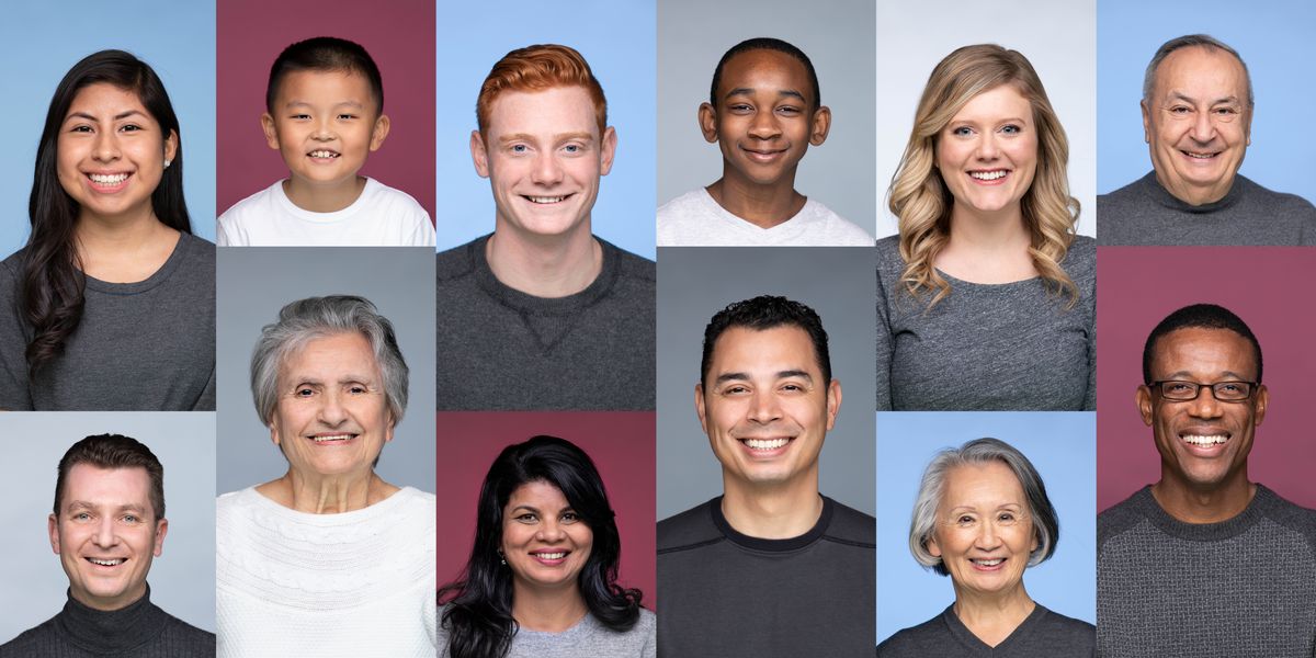 A collage of happy, smiling men and women of all ages.